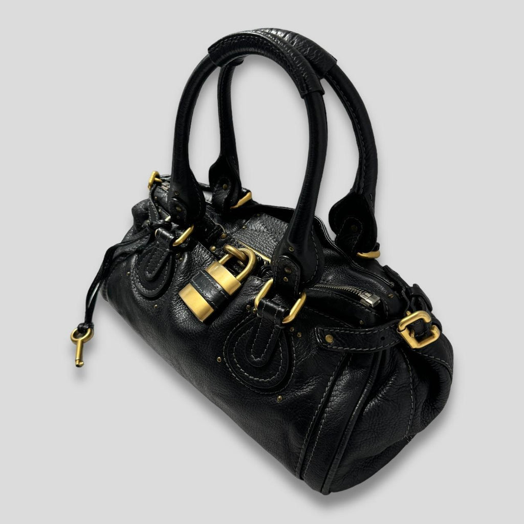 CHLOÉ Paddington Bag  Black Leather With Gold Lock Hardware