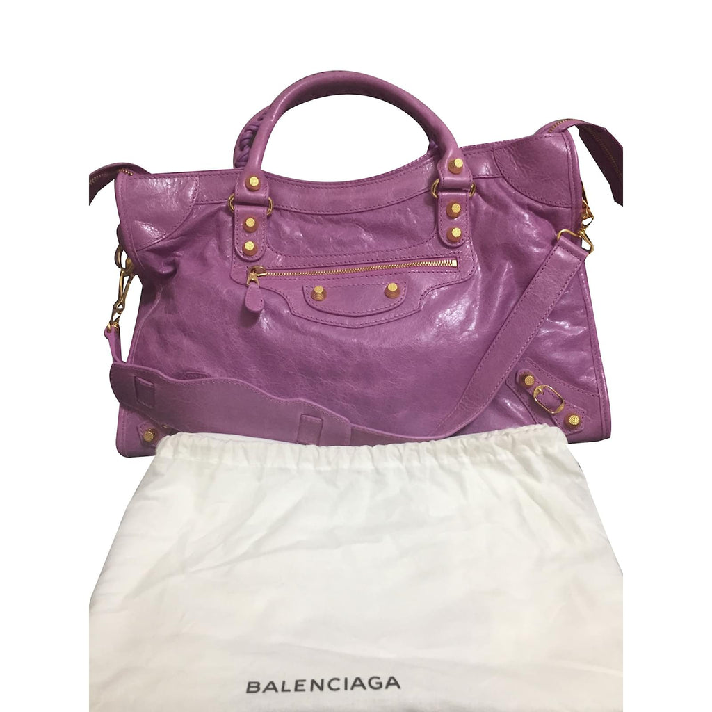 Authentic Balenciaga City Bag – Lilac with Gold Hardware