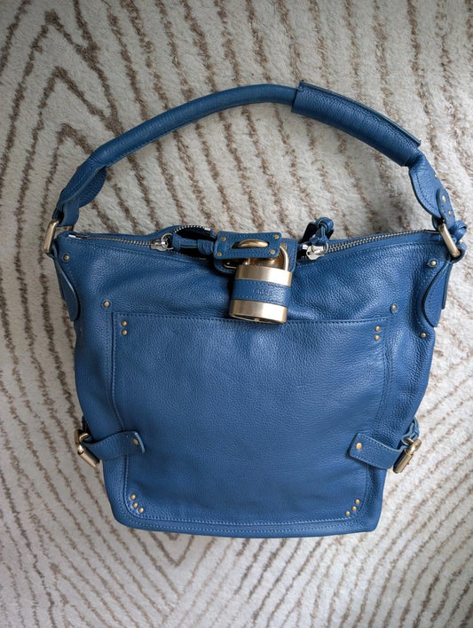 y2k Chloe paddington large hand bag blue leather cadena padlock used 202501m