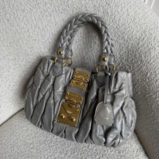Authentic Miu Miu Matelasse Grey Leather Handbag Pre-owned 🔥