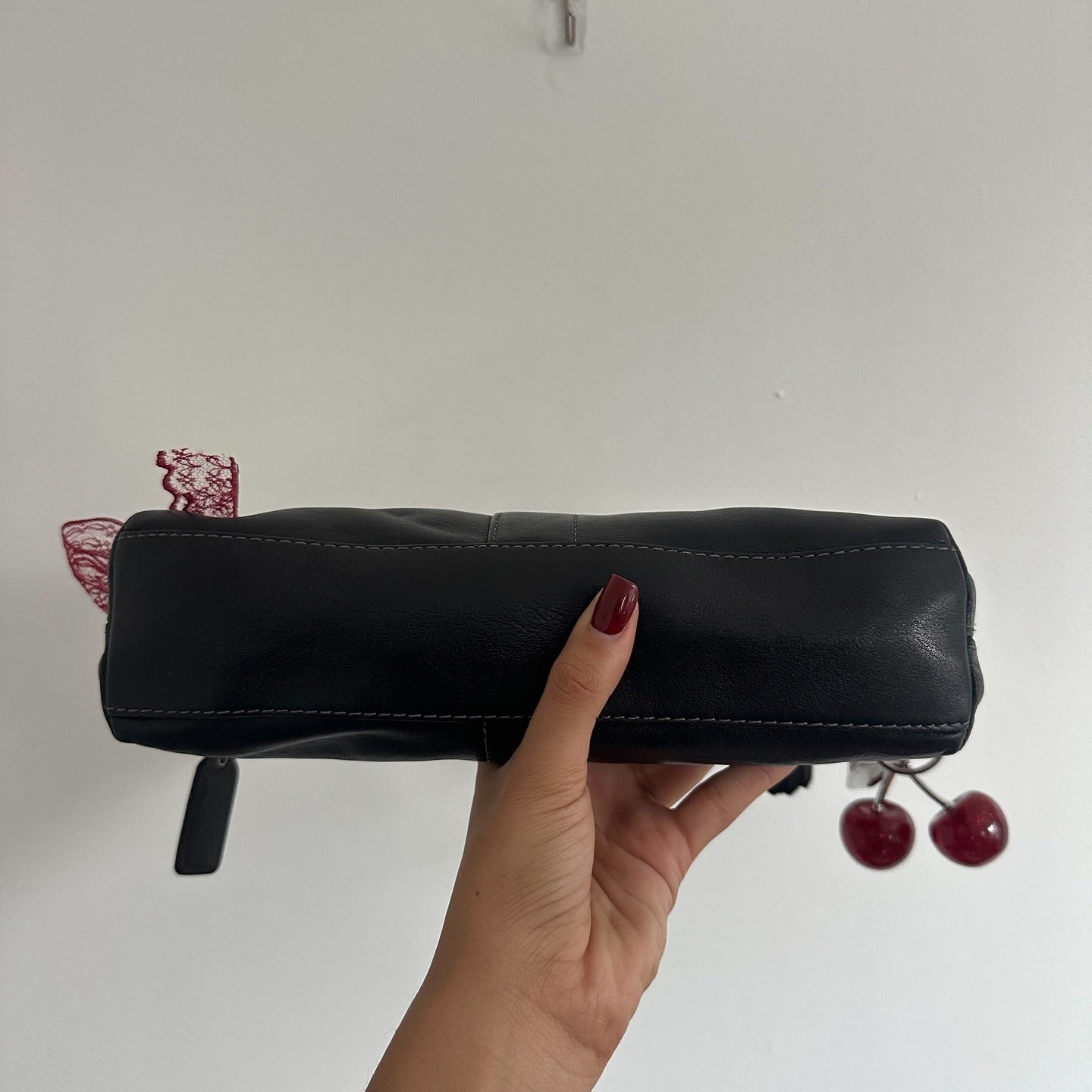 y2k coach black leather east west bag