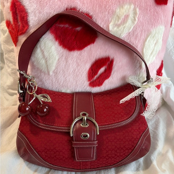 y2k coach red signature jacquard soho flap shoulder bag ♥️