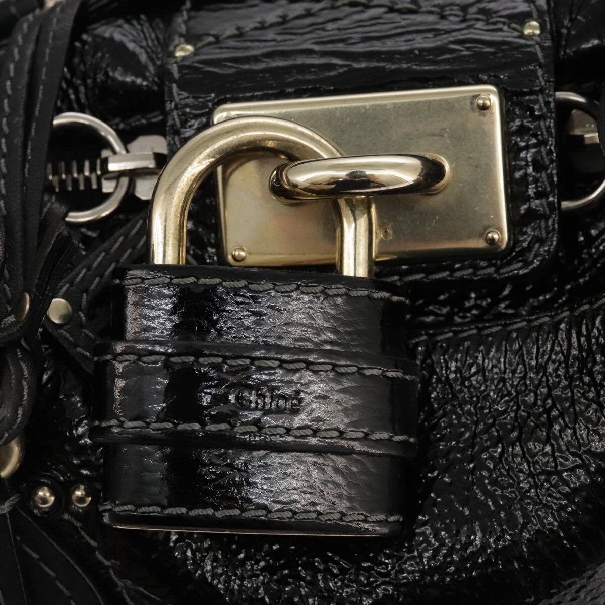Chloe paddington hand bag enamel black auth mr780