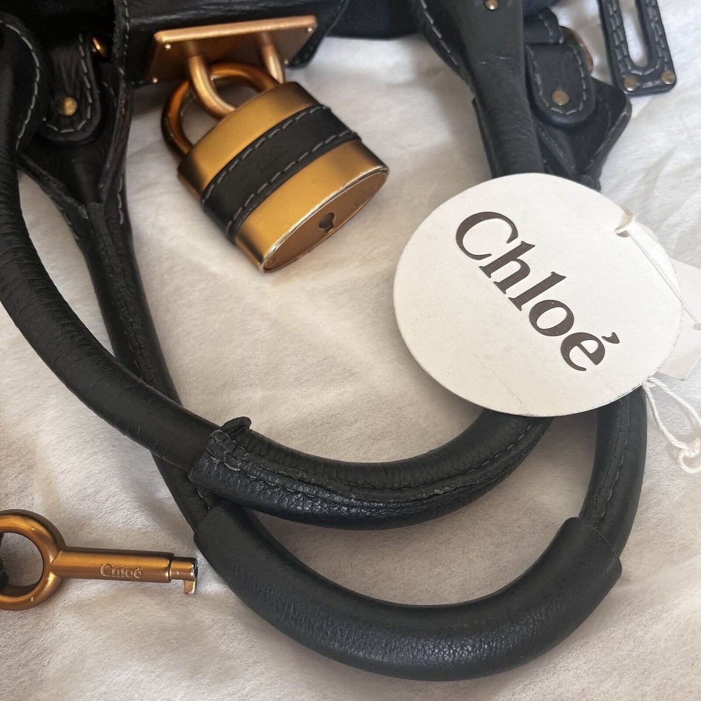 Chloe paddington leather hand bag black leather medium padlock key free shipping