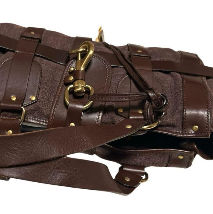 RARE Chloe Kerala brown Canvas Leather Handbag Tote Bag Gold Horse Charm