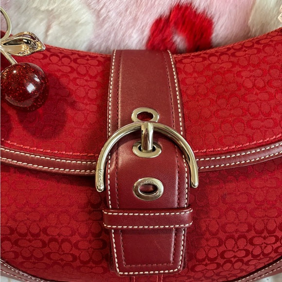 y2k coach red signature jacquard soho flap shoulder bag ♥️