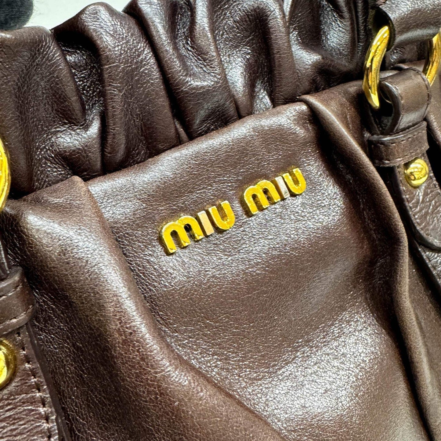 MIU MIU Vitello Dark Brown Leather Two Way Bag