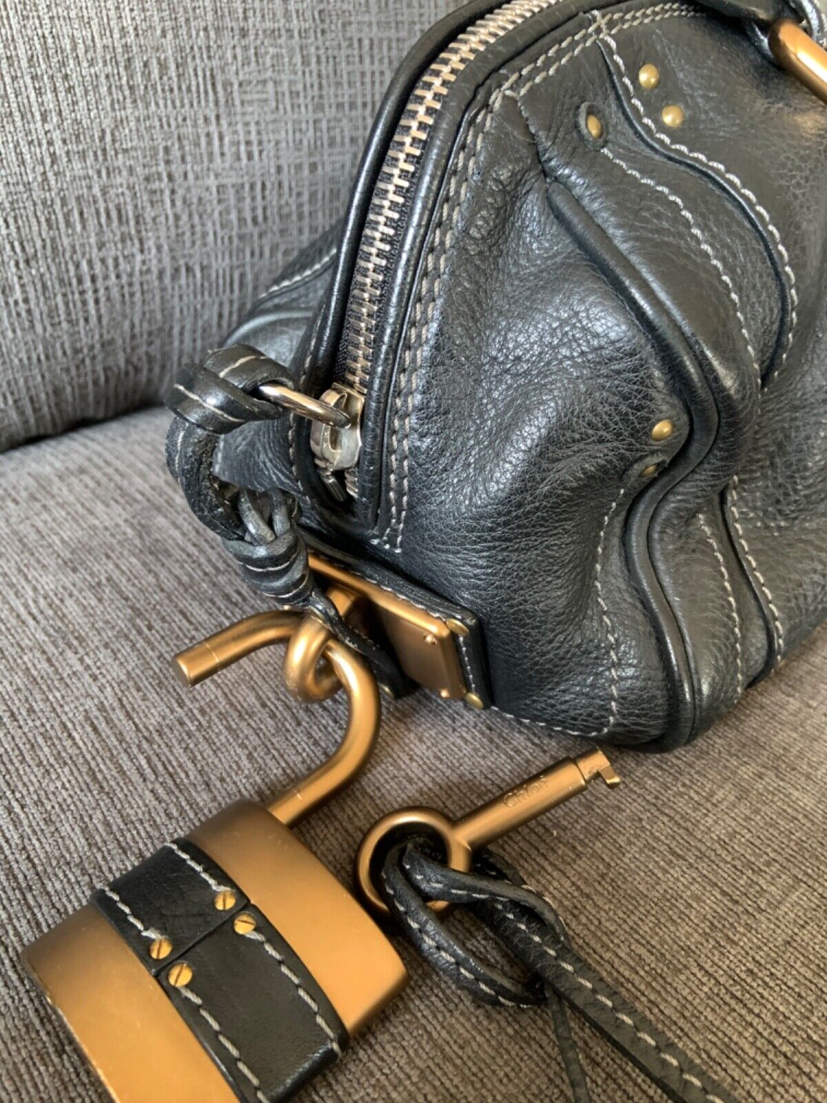 Chloe paddington black leather east west shoulder hobo bag lock key