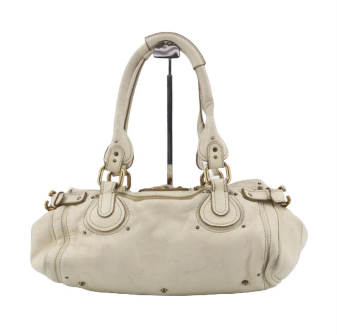 Chloe paddington leather shoulder bag with lock gold hardware ivory beige