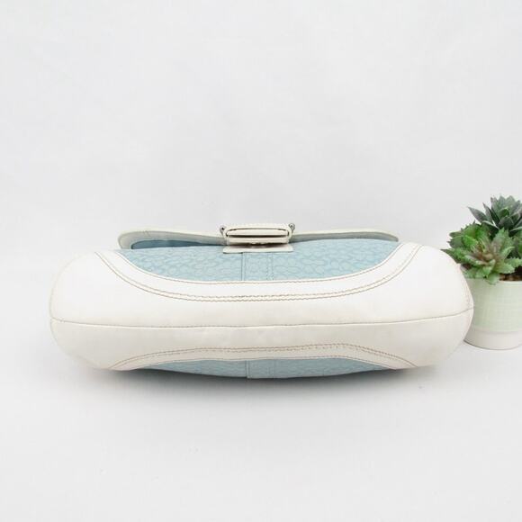 coach soho y2k blue white jacquard leather bag