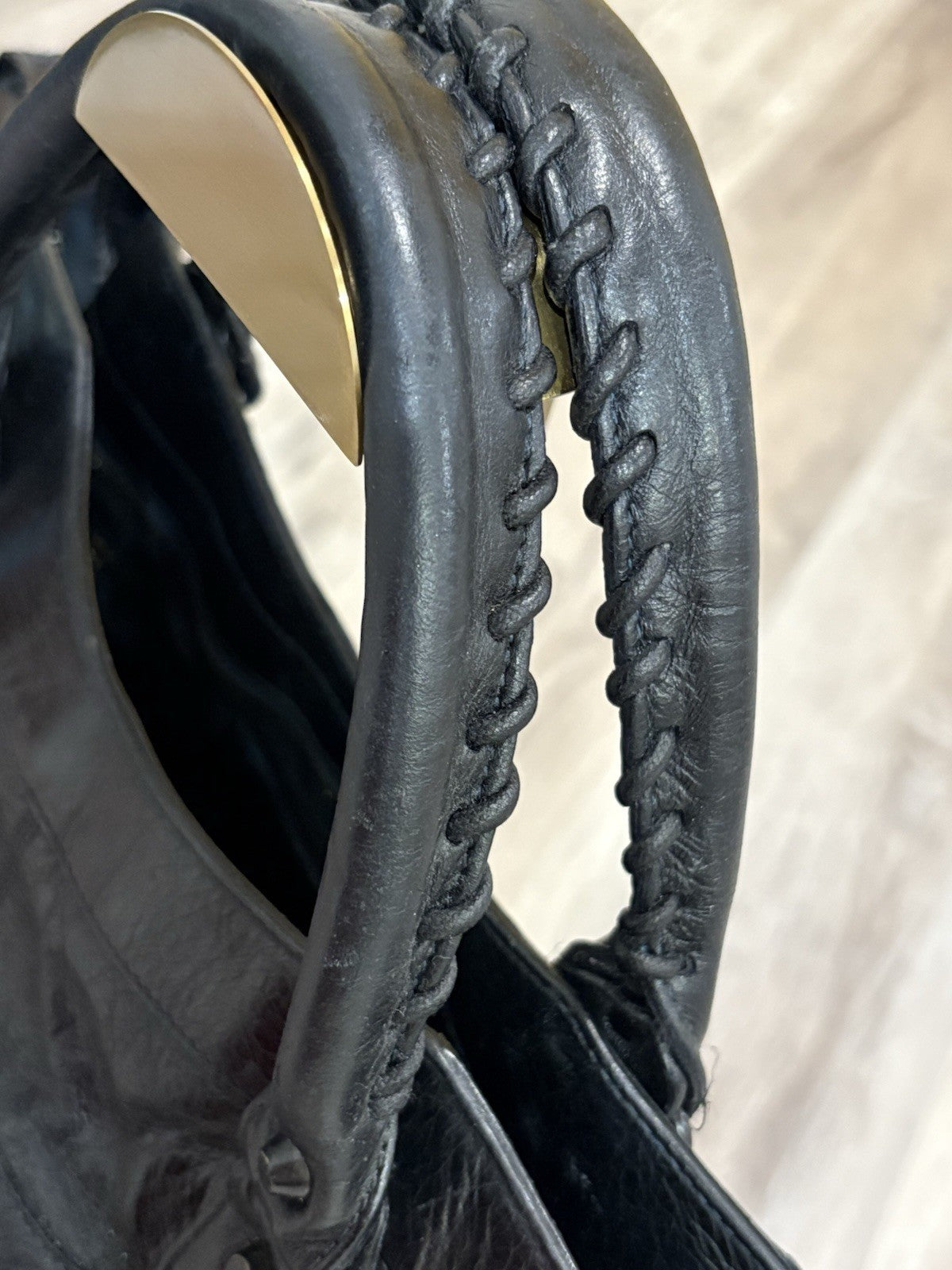 Balenciaga Black Biker Bag Distressed Shoulder Bag Mirror Studded Tassel