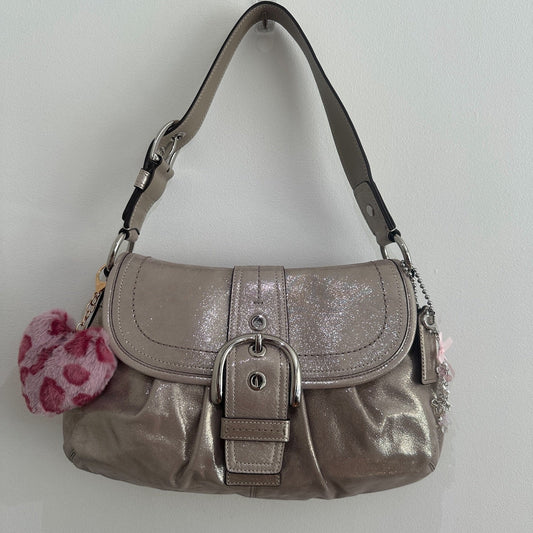 y2k coach silver shimmer soho bag