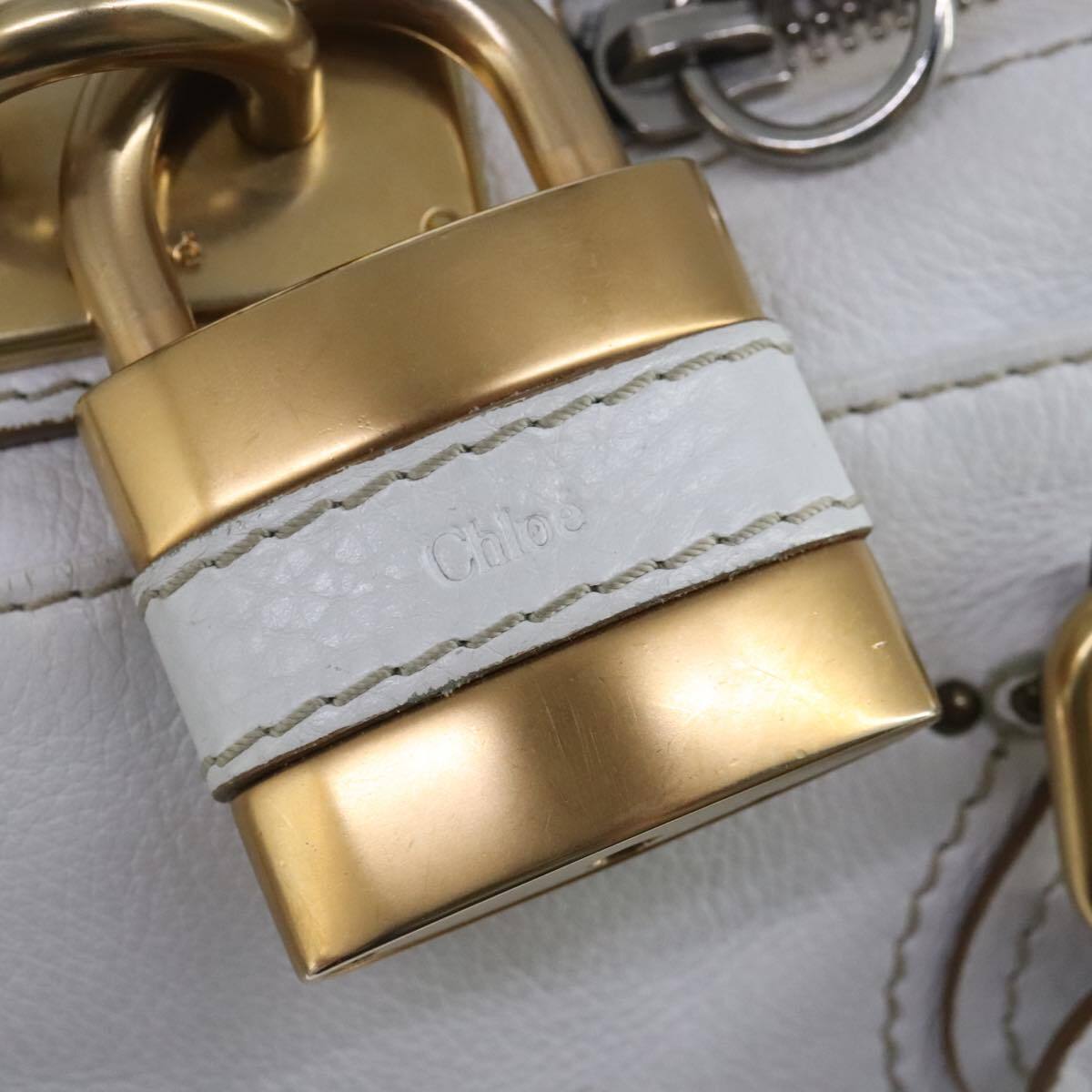 Chloe paddington hand bag leather white gold silver auth am7275