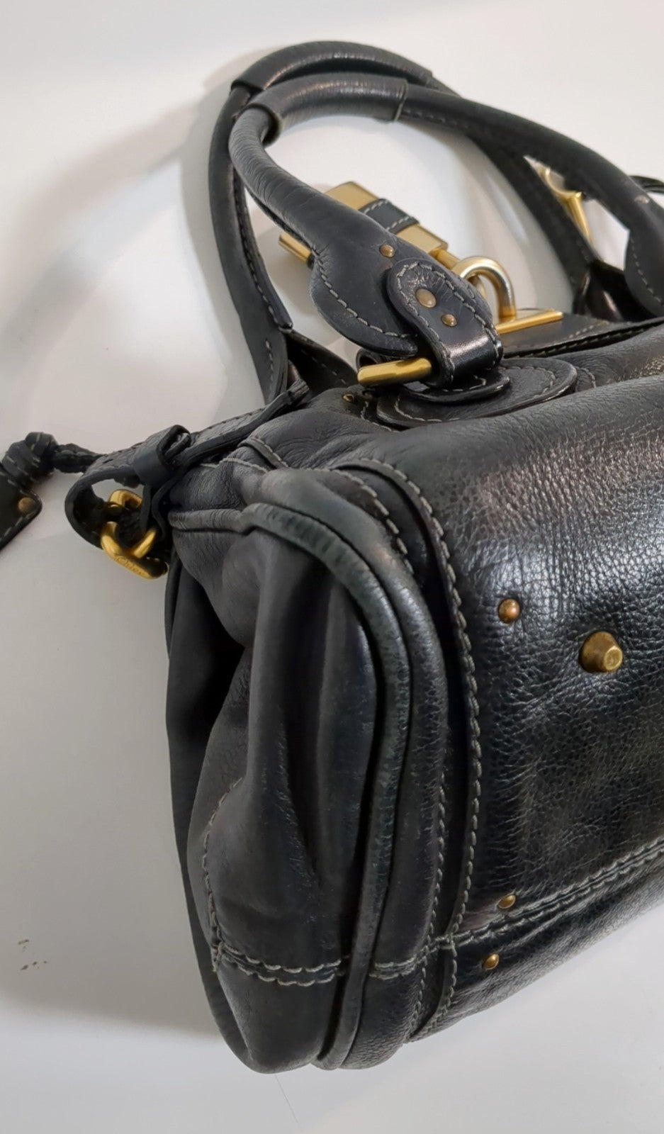 Chloe Paddington Black Leather Satchel Bag w/Padlock & Key Authentic Vintage✨