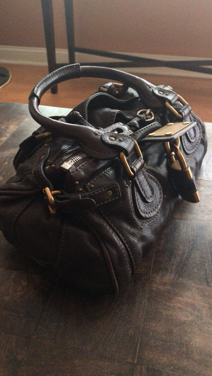 Chloe paddington hand bag leather brown gold silver authentic