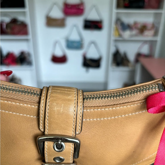 y2k coach demi buckle tan leather bag 🍒