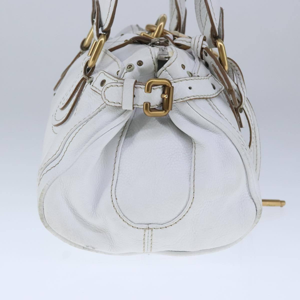 Chloe paddington hand bag leather white gold silver auth am7275