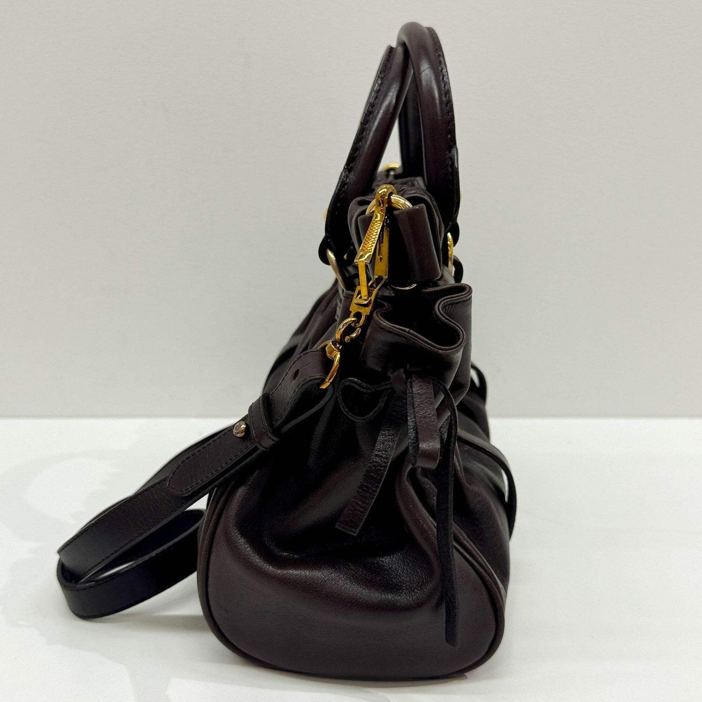 MIU MIU Vitello Dark Brown Leather Two Way Bag