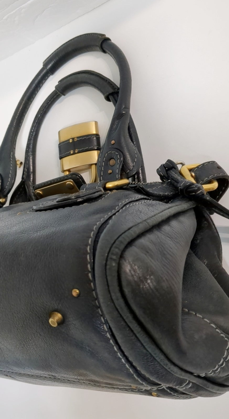 Chloe Paddington Black Leather Satchel Bag w/Padlock & Key Authentic Vintage✨