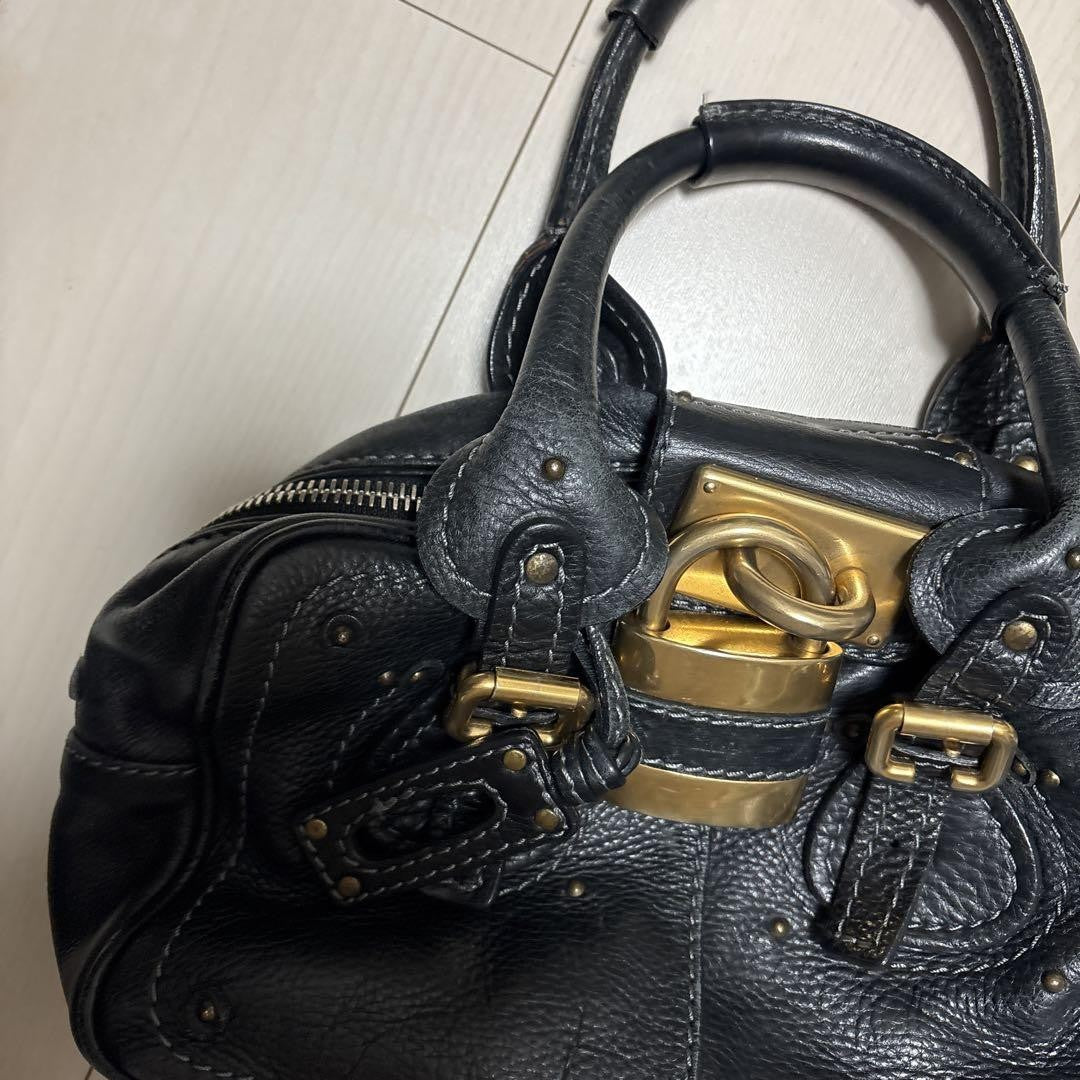 Chloe paddington handbag mini boston bag padlock key black leather