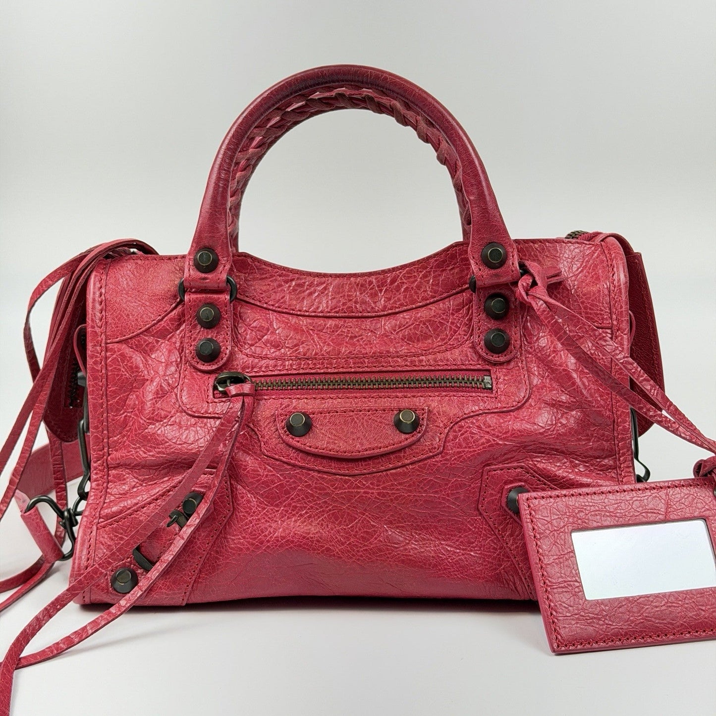 Auth Balenciaga Classic Mini City Pinkish red 2-Way Shoulder/Hand Bag z39