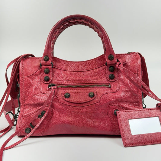 Auth Balenciaga Classic Mini City Pinkish red 2-Way Shoulder/Hand Bag z39