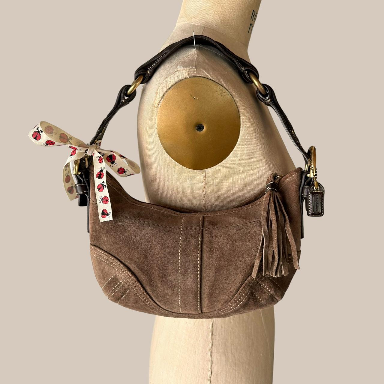 Vintage Y2K Coach Brown suede leather mini hobo baguette!