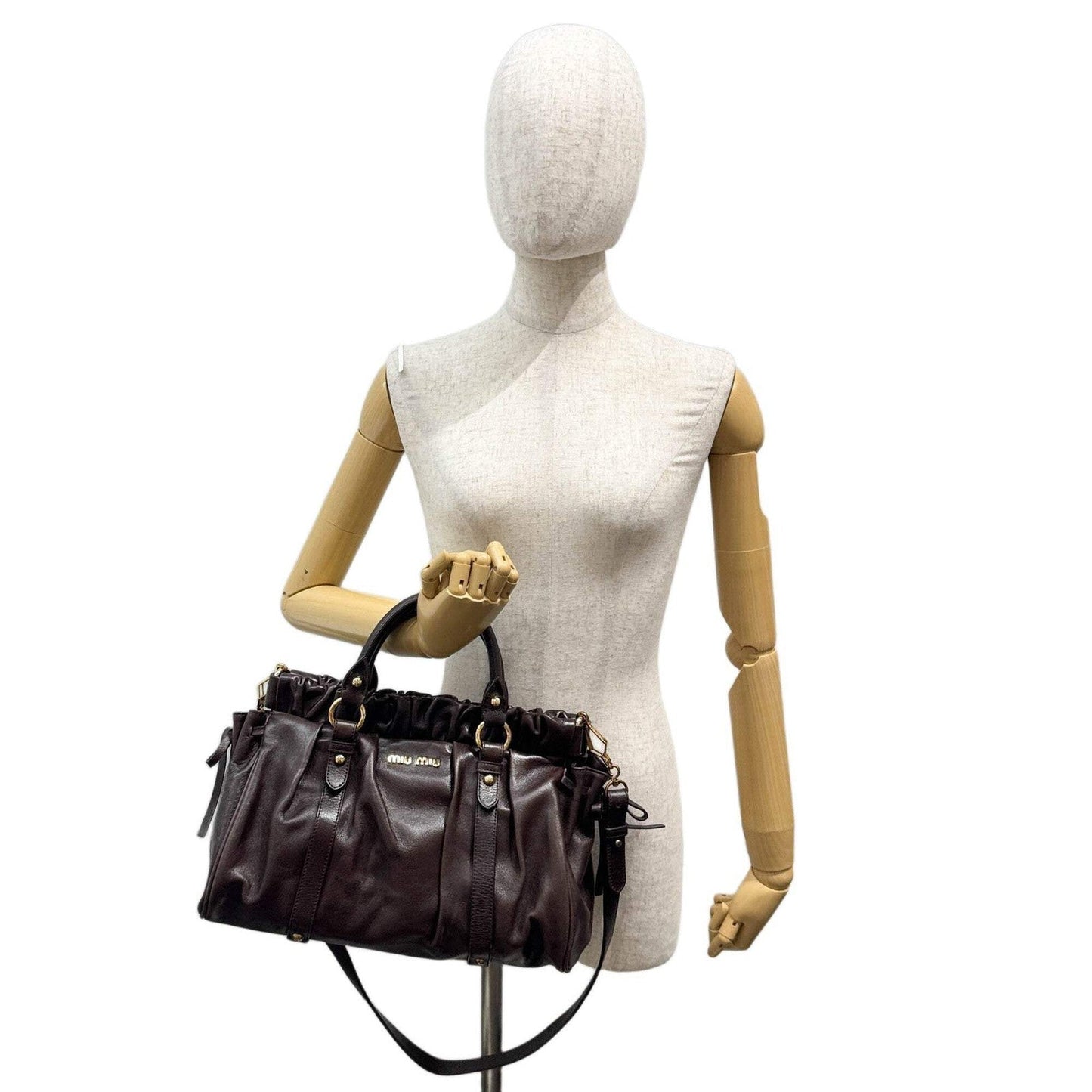 MIU MIU Vitello Dark Brown Leather Two Way Bag