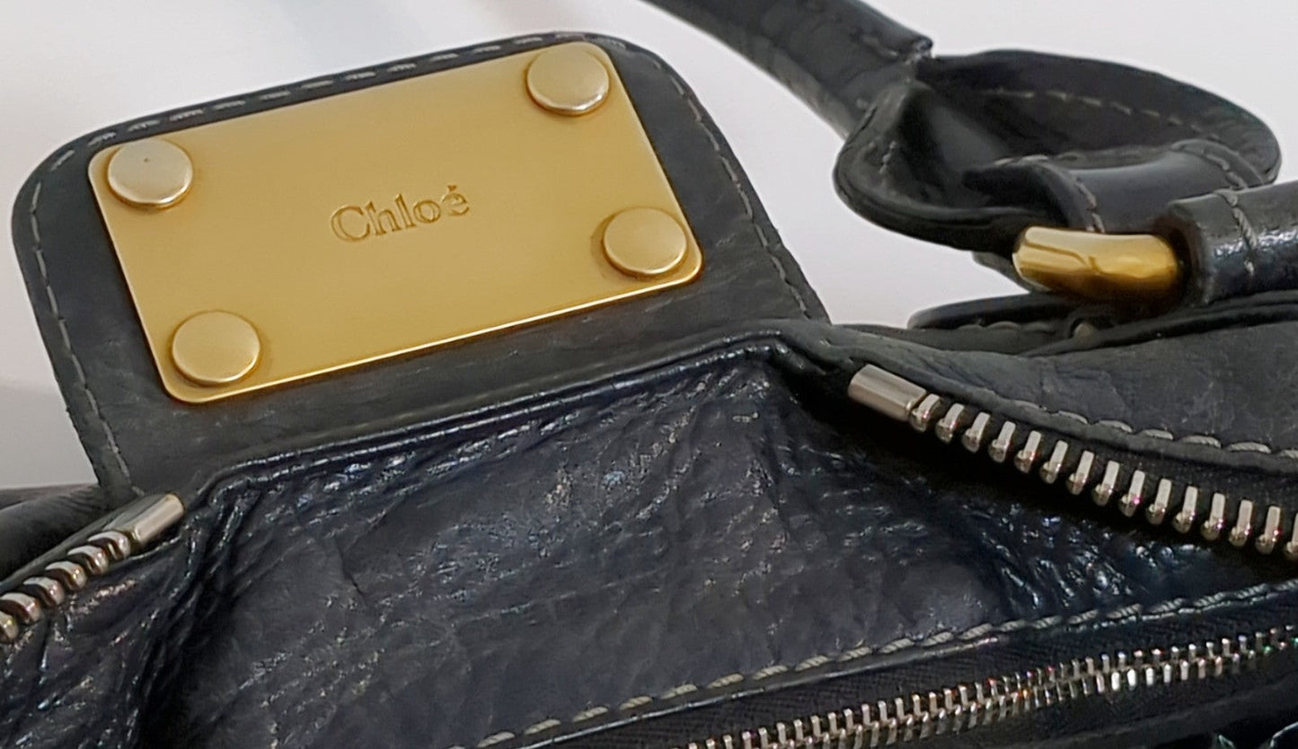 Chloe Paddington Black Leather Satchel Bag w/Padlock & Key Authentic Vintage✨