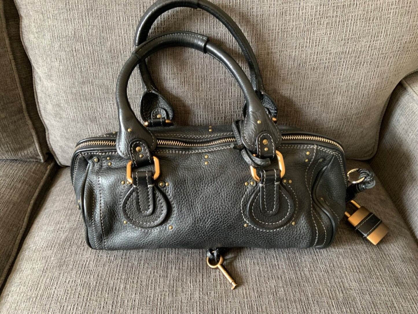 Chloe paddington black leather east west shoulder hobo bag lock key