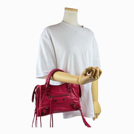 Auth Balenciaga Classic Mini City Pinkish red 2-Way Shoulder/Hand Bag z39