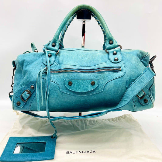 BALENCIAGA The twiggy bag Handbag Light Blue Leather 128523 Editors Bag Y2K Auth