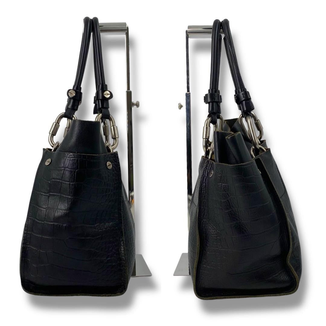 Auth Chloe Black Leather Turn Lock Tote Bag Vintage Shoulder Bag A4 Large Japan