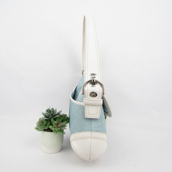 coach soho y2k blue white jacquard leather bag