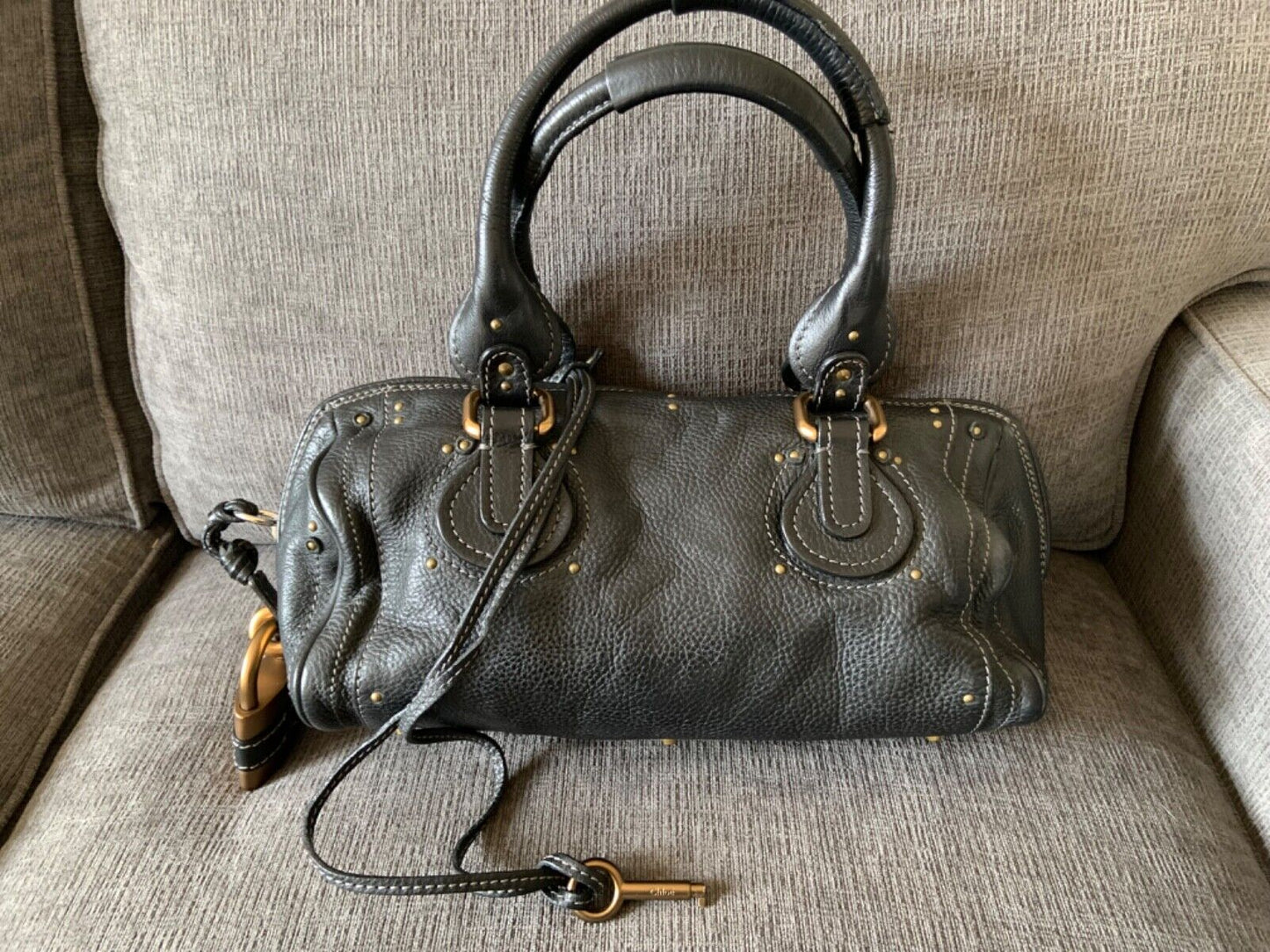 Chloe paddington black leather east west shoulder hobo bag lock key