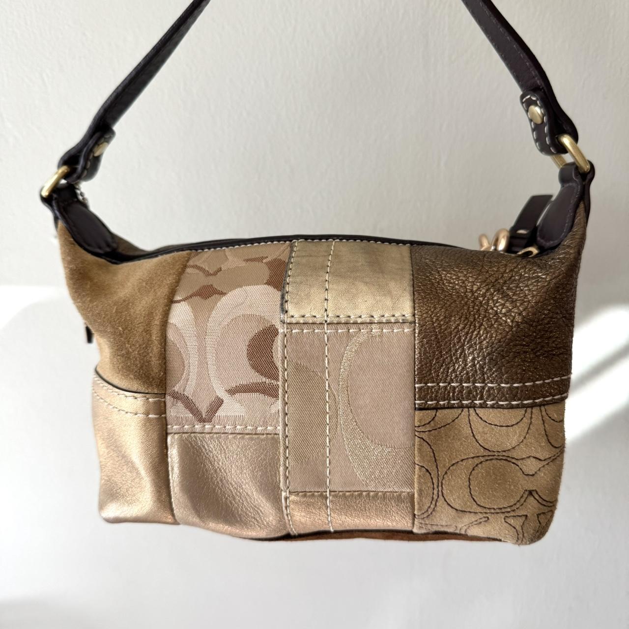 Vintage Y2K Coach gold suede patchwork mini Hampton baguette!