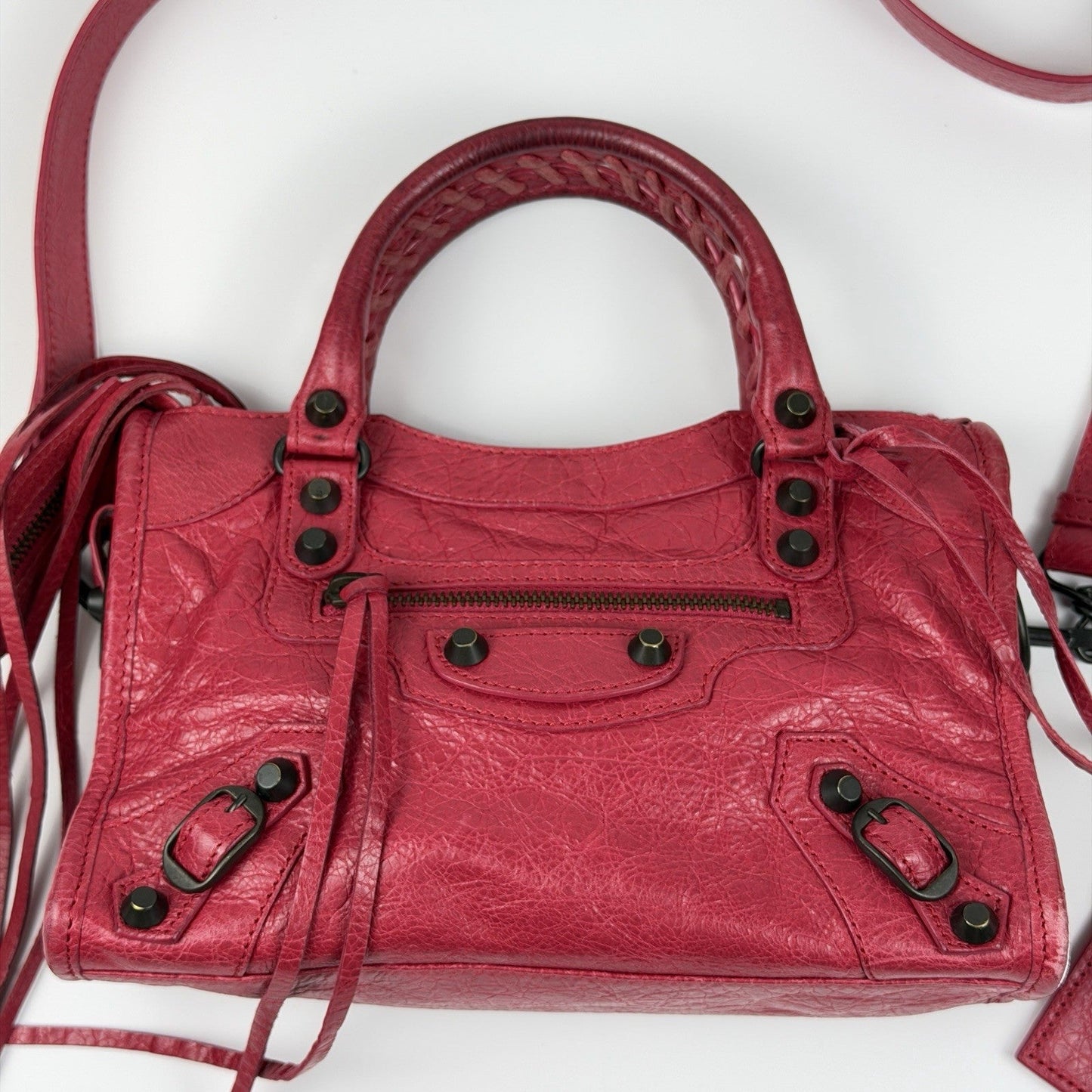 Auth Balenciaga Classic Mini City Pinkish red 2-Way Shoulder/Hand Bag z39