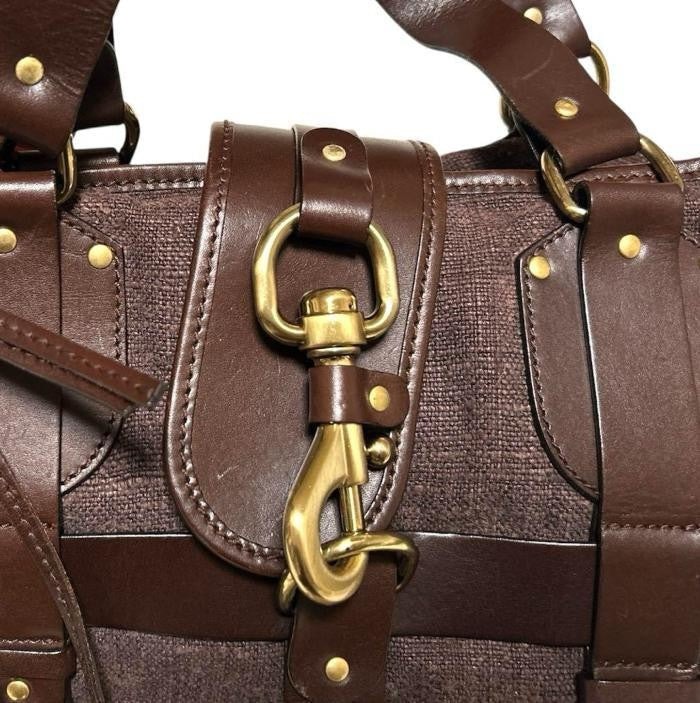 RARE Chloe Kerala brown Canvas Leather Handbag Tote Bag Gold Horse Charm