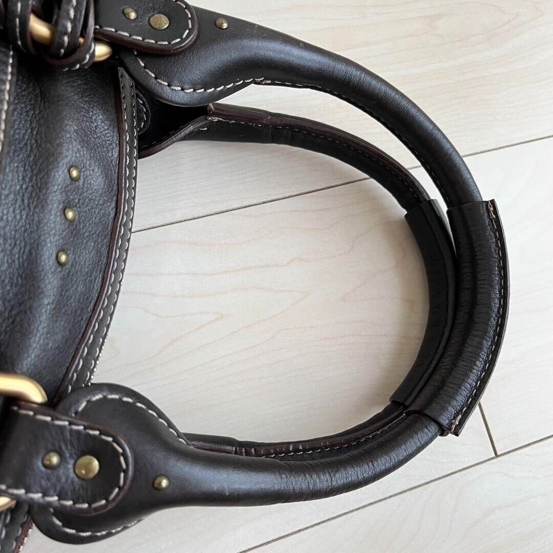 Chloe paddington gold padlock key dark brown hand bag mini boston bag used 2501m