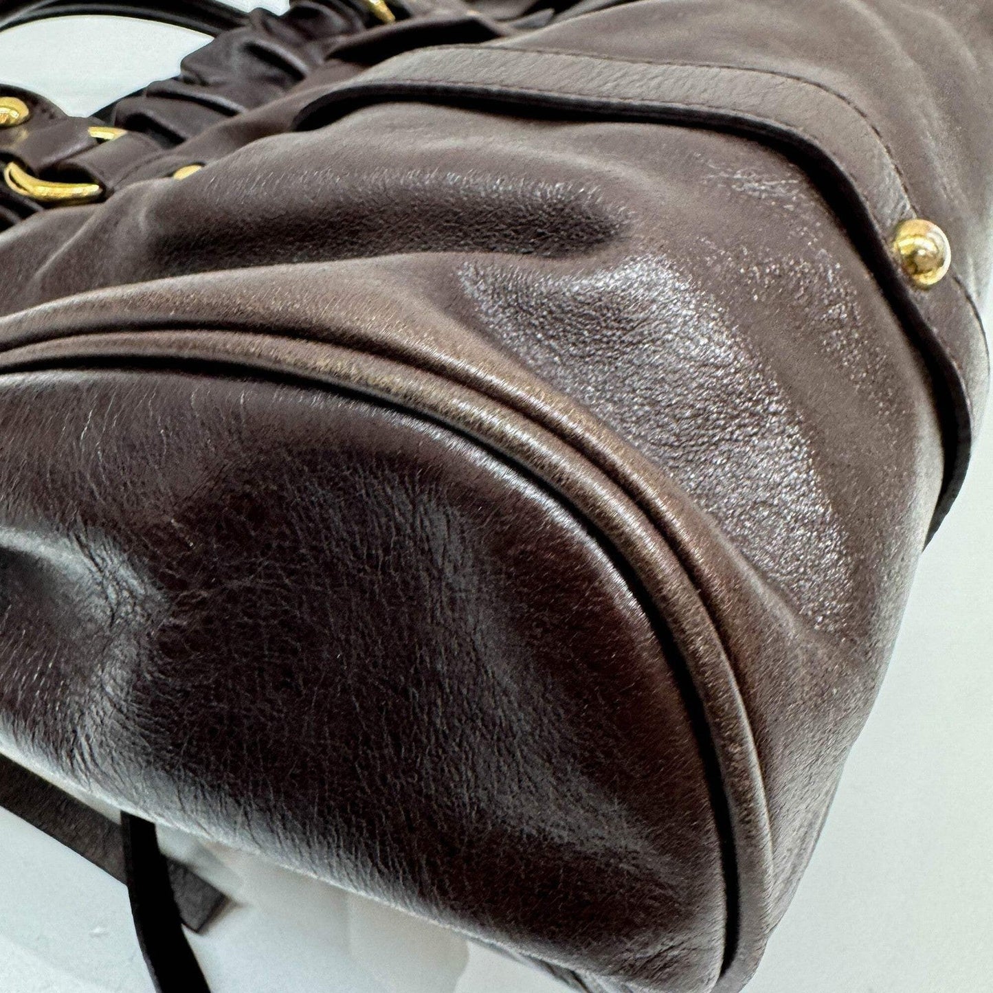 MIU MIU Vitello Dark Brown Leather Two Way Bag