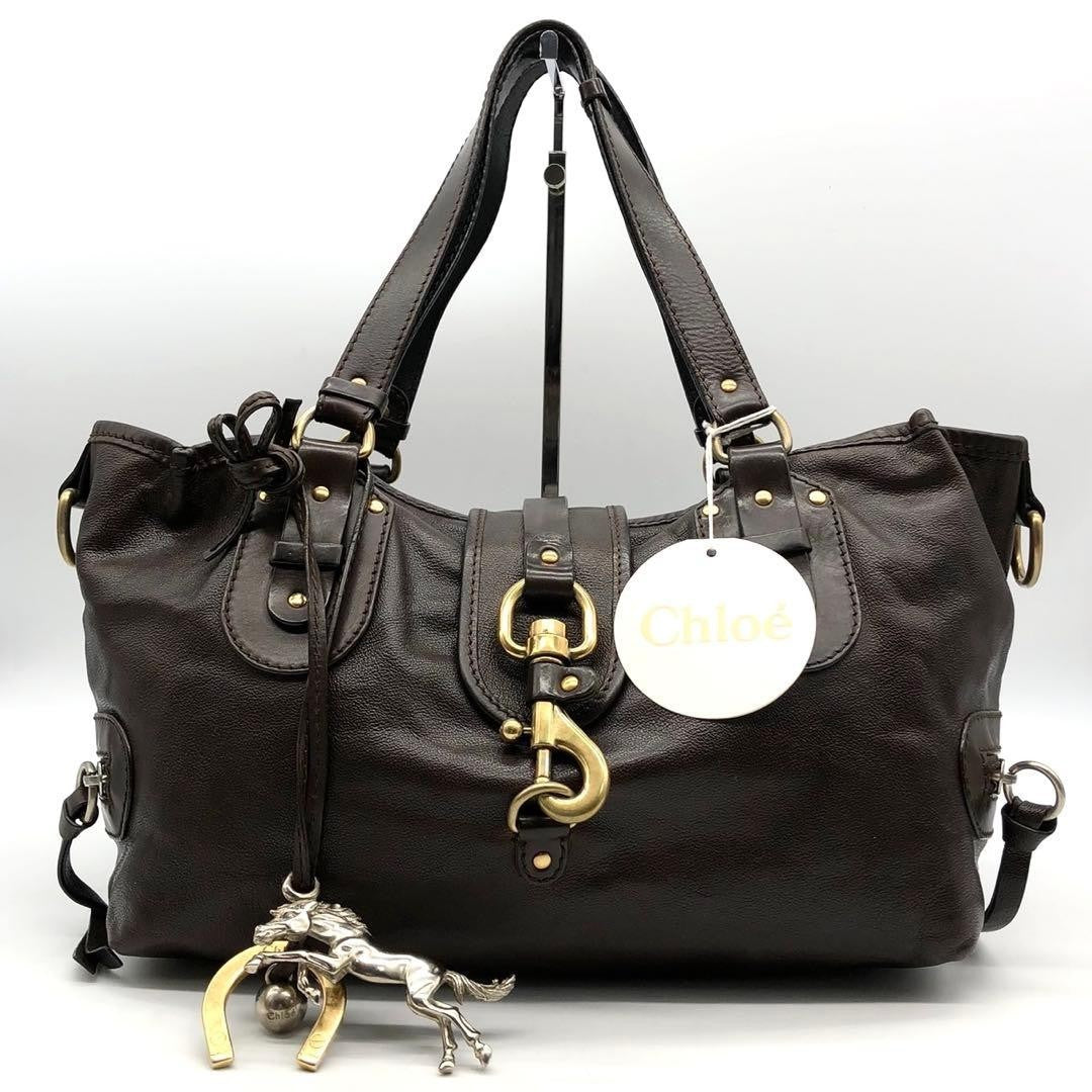 CHLOE Kerala Leather Brown Handbag Tote Bag Horse Charm Used
