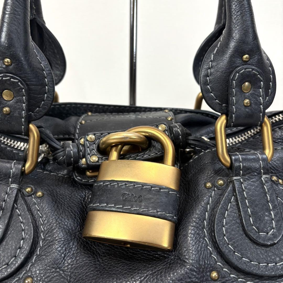 Chloe paddington handbag shoulder bag medium black leather w dustbag 20 36 20cm