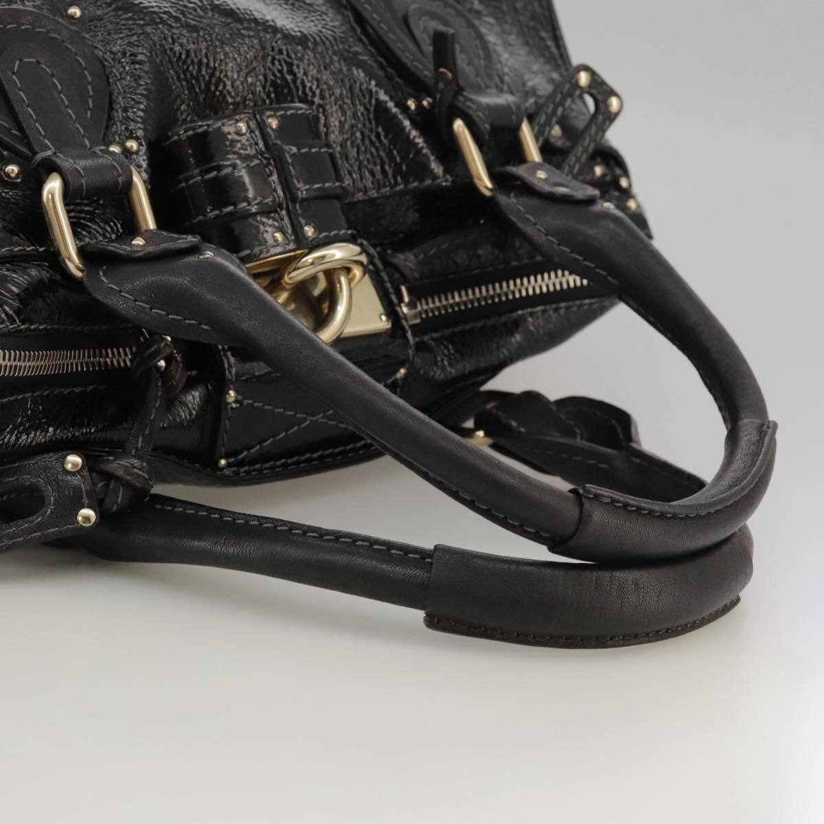 Chloe paddington hand bag enamel black auth mr780