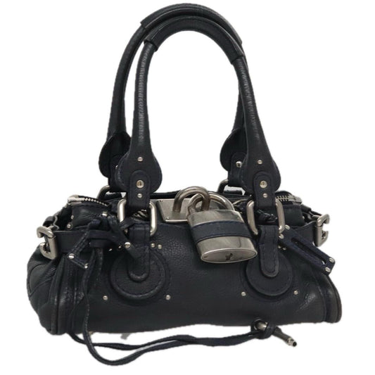 Chloe paddington mini hand bag leather navy silver auth am7485