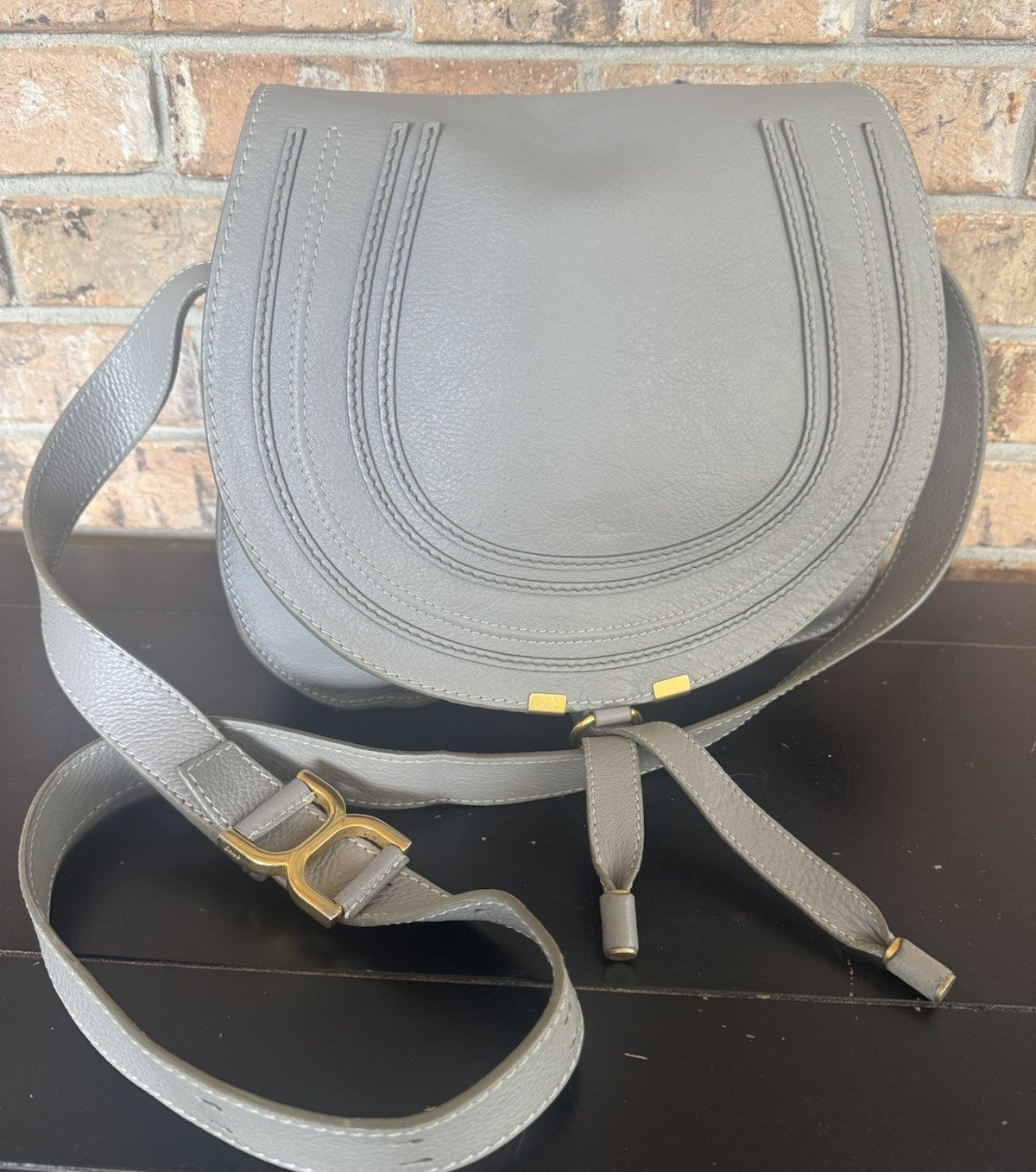 Authentic Chloé Marcie Medium Saddle Bag Cashmere Grey Leather Crossbody