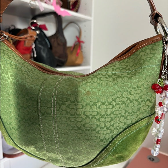 y2k coach soho hobo green jacquard shoulder bag