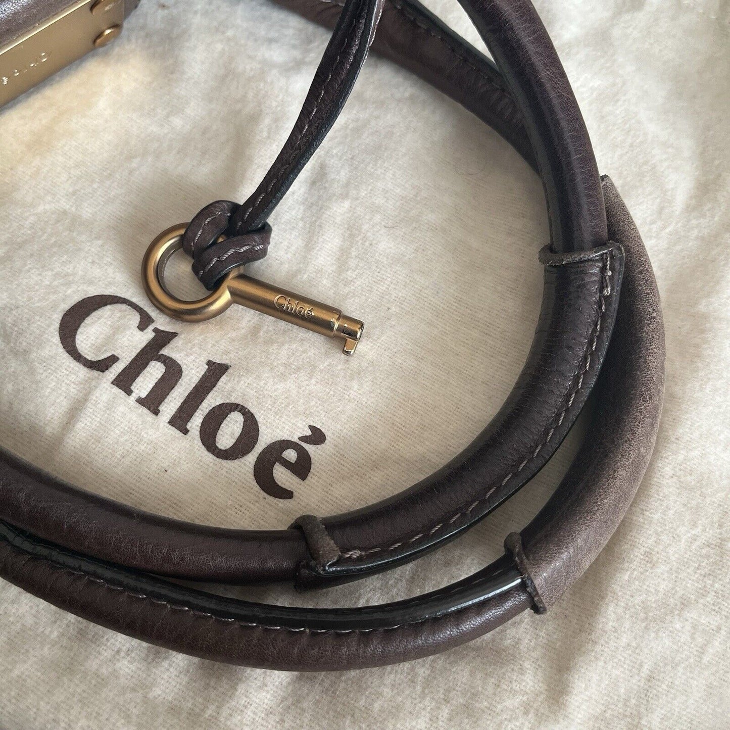 Chloe paddington leather hand bag dark brown leather medium padlock key f s