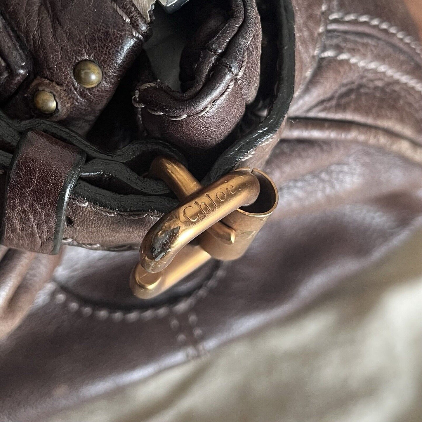 Chloe paddington leather hand bag dark brown leather medium padlock key f s