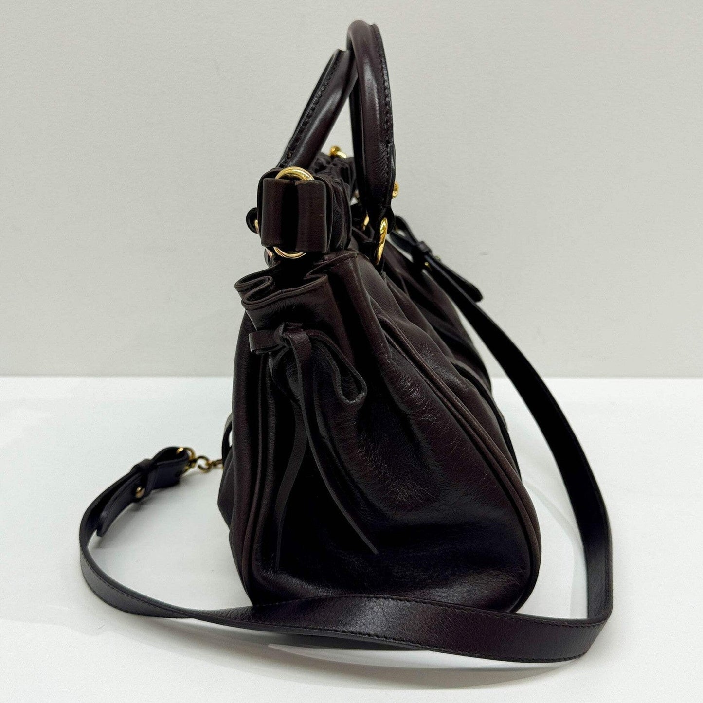 MIU MIU Vitello Dark Brown Leather Two Way Bag