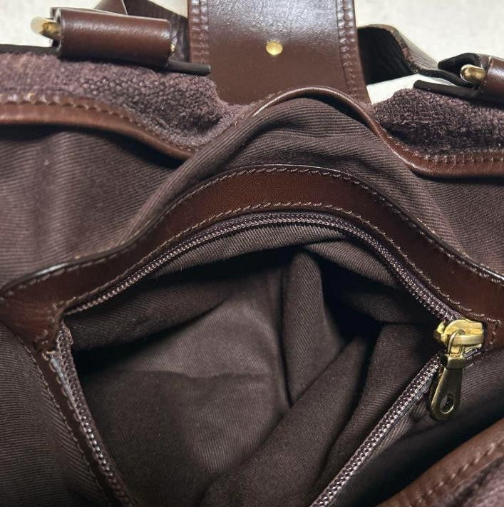 RARE Chloe Kerala brown Canvas Leather Handbag Tote Bag Gold Horse Charm